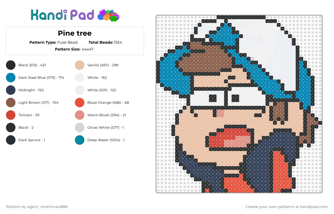 Pine tree - Fuse Bead Pattern by agent_mothman888 on Kandi Pad - light blue,beige,purple,gravity falls,dipper pines,gravity falls comic