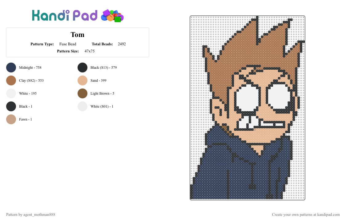 Tom - Fuse Bead Pattern by agent_mothman888 on Kandi Pad - tan,purple,edds world,tom,tom edds world