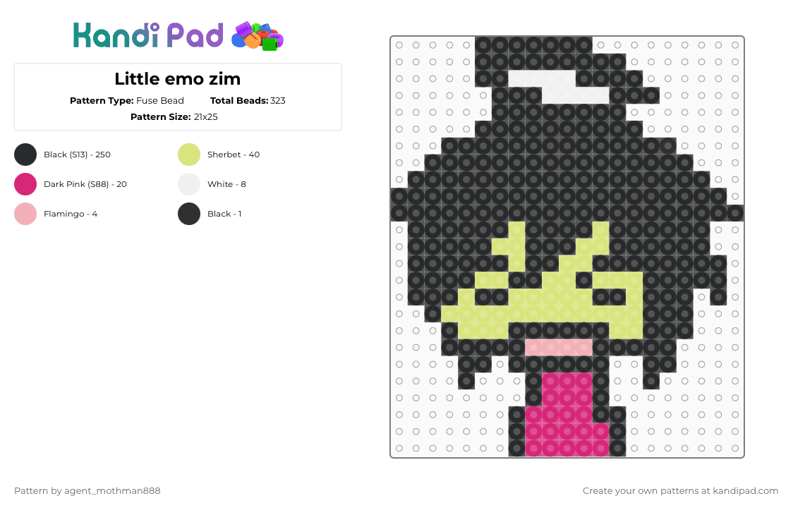 Little emo zim - Fuse Bead Pattern by agent_mothman888 on Kandi Pad - black,yellow,emo,zim,invader zim