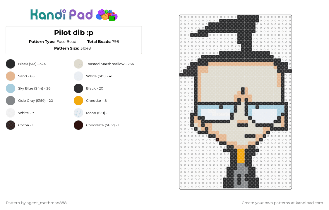 Pilot dib :p - Fuse Bead Pattern by agent_mothman888 on Kandi Pad - beige,invader zim,dib membrane,pilot dib,invader zim pilot episode