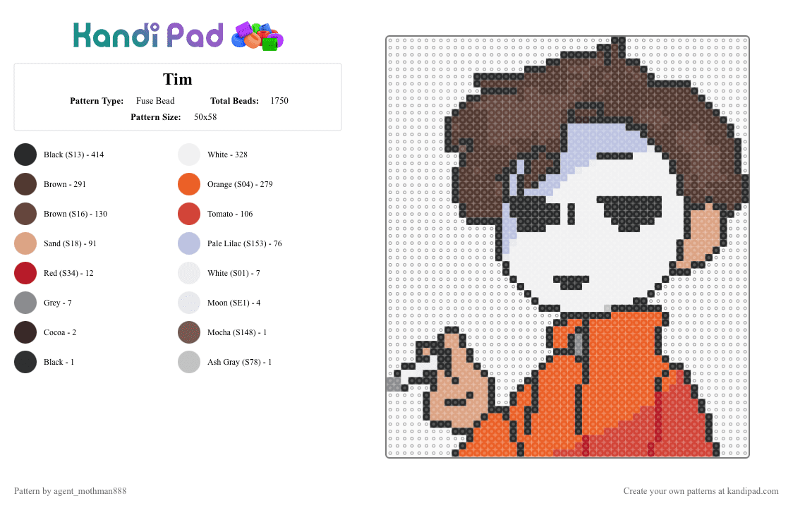 Tim - Fuse Bead Pattern by agent_mothman888 on Kandi Pad - brown,orange,marble hornets,masky,tim wright