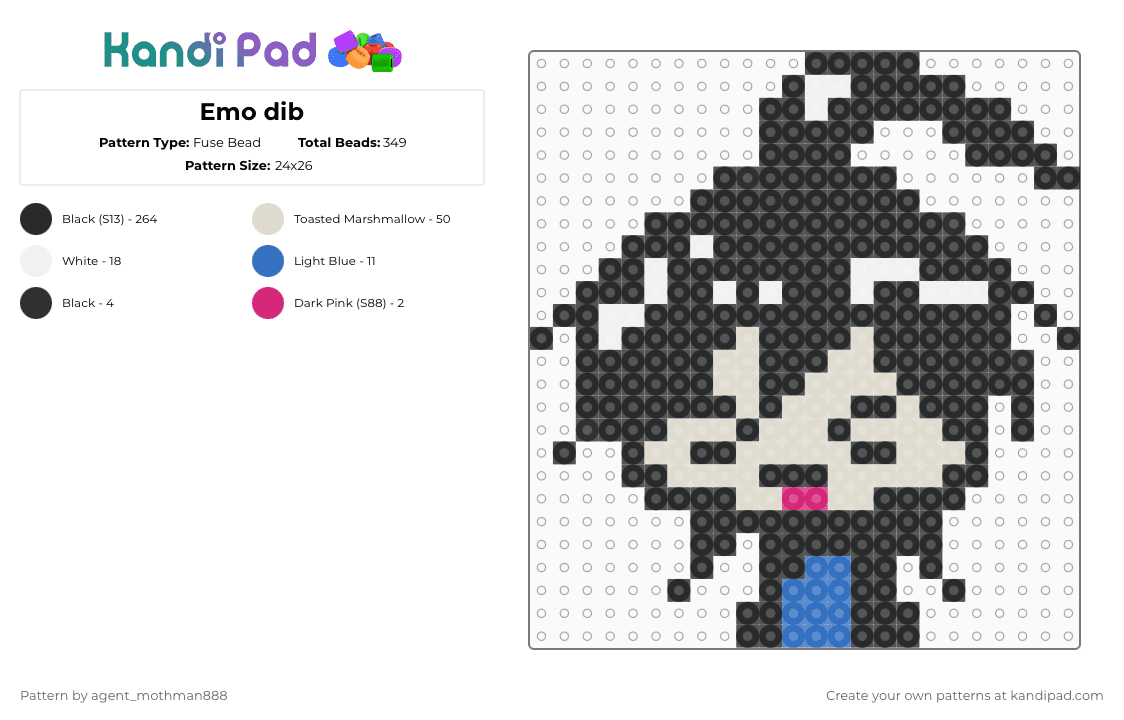 Emo dib - Fuse Bead Pattern by agent_mothman888 on Kandi Pad - black,beige,invader zim,dib,emo dib