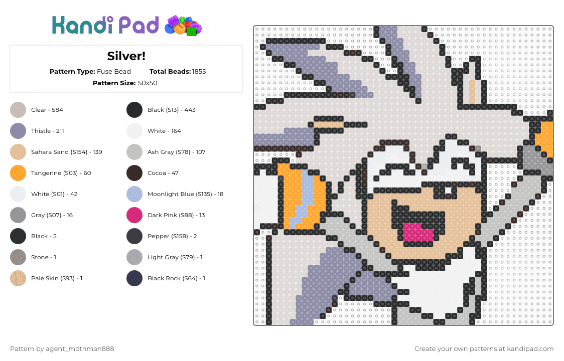Silver! - Fuse Bead Pattern by agent_mothman888 on Kandi Pad - gray,beige,sonic,silver