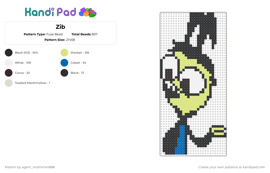 Zib - Fuse Bead Pattern by agent_mothman888 on Kandi Pad - black,yellow,zib invader zim,invader zim,invader zim perlers,zib