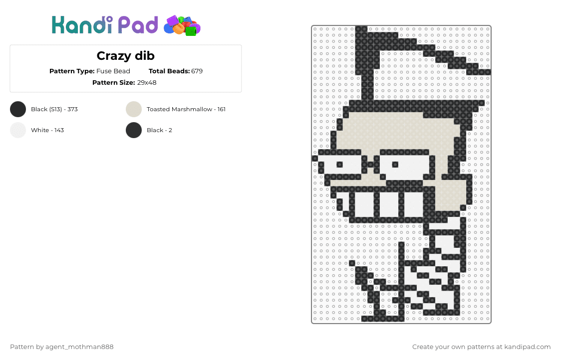 Crazy dib - Fuse Bead Pattern by agent_mothman888 on Kandi Pad - beige,white,dib invader zim,invader zim,dib menbrane