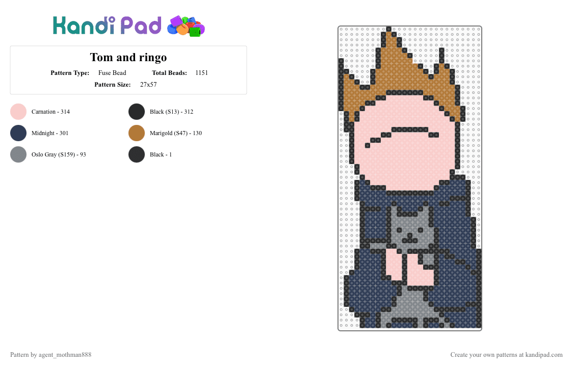 Tom and ringo - Fuse Bead Pattern by agent_mothman888 on Kandi Pad - beige,purple,eddsworld,tom eddsworld,ringo eddsworld