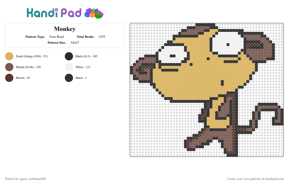 Monkey - Fuse Bead Pattern by agent_mothman888 on Kandi Pad - orange,old art,scene,emo,2000s