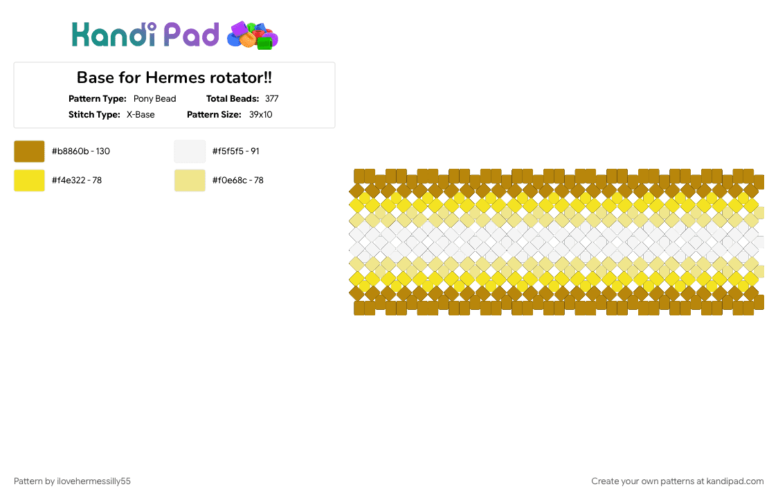 Base for Hermes rotator!! - Pony Bead Pattern by ilovehermessilly55 on Kandi Pad - epic, epicthemusical, gold, greekmythology, hermes, yellow