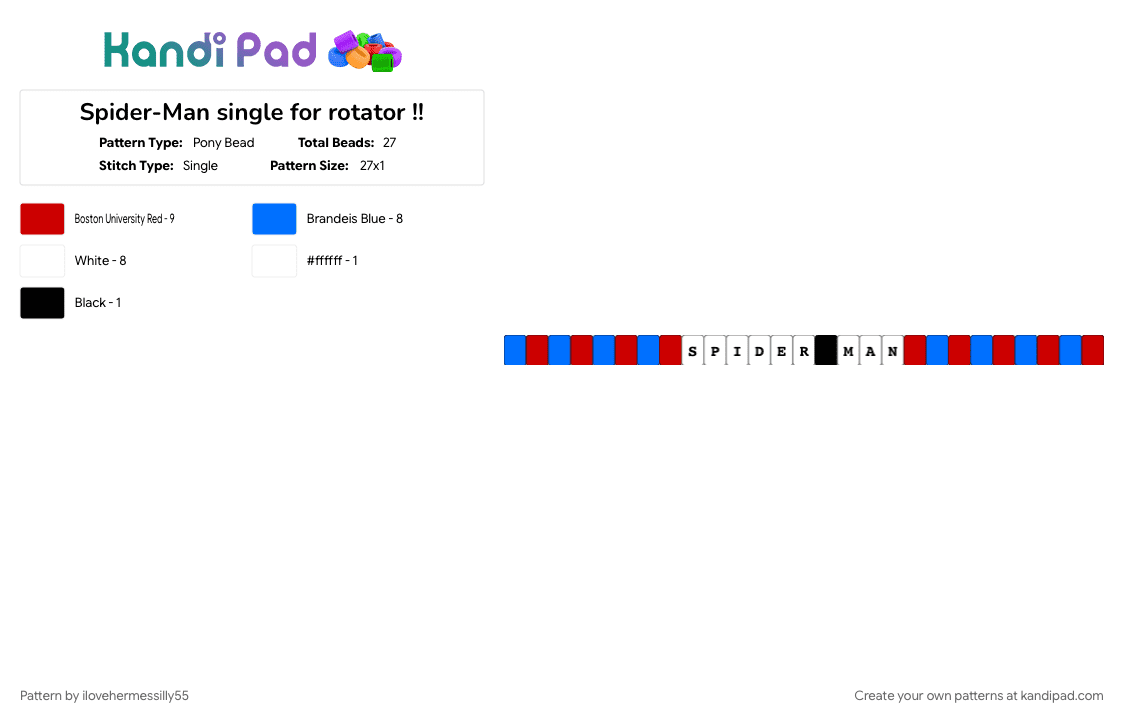 Spider-Man single for rotator !! - Pony Bead Pattern by ilovehermessilly55 on Kandi Pad - 