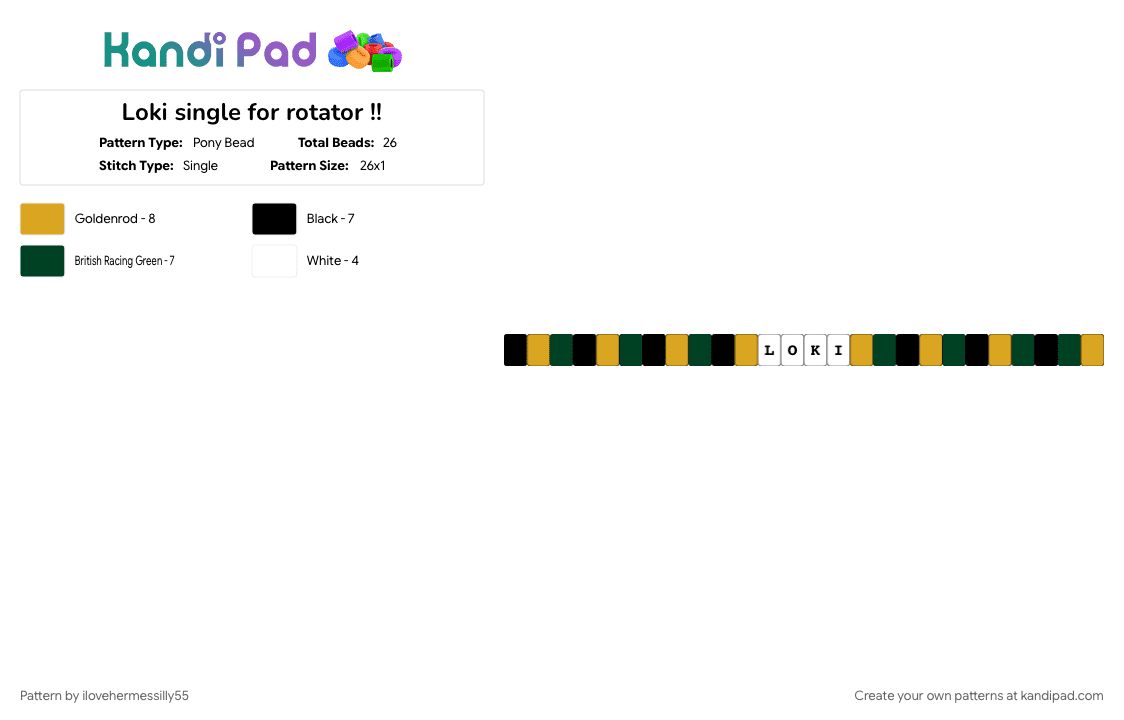 Loki single for rotator !! - Pony Bead Pattern by ilovehermessilly55 on Kandi Pad - loki, marvel, marvel rivals, marvelcomic, norse, orange, white