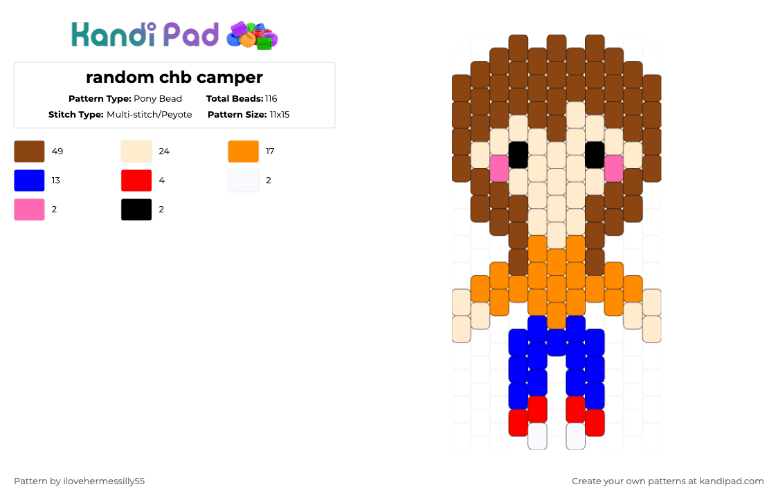 random chb camper - Pony Bead Pattern by ilovehermessilly55 on Kandi Pad - beige,red,percyjackson,pjo