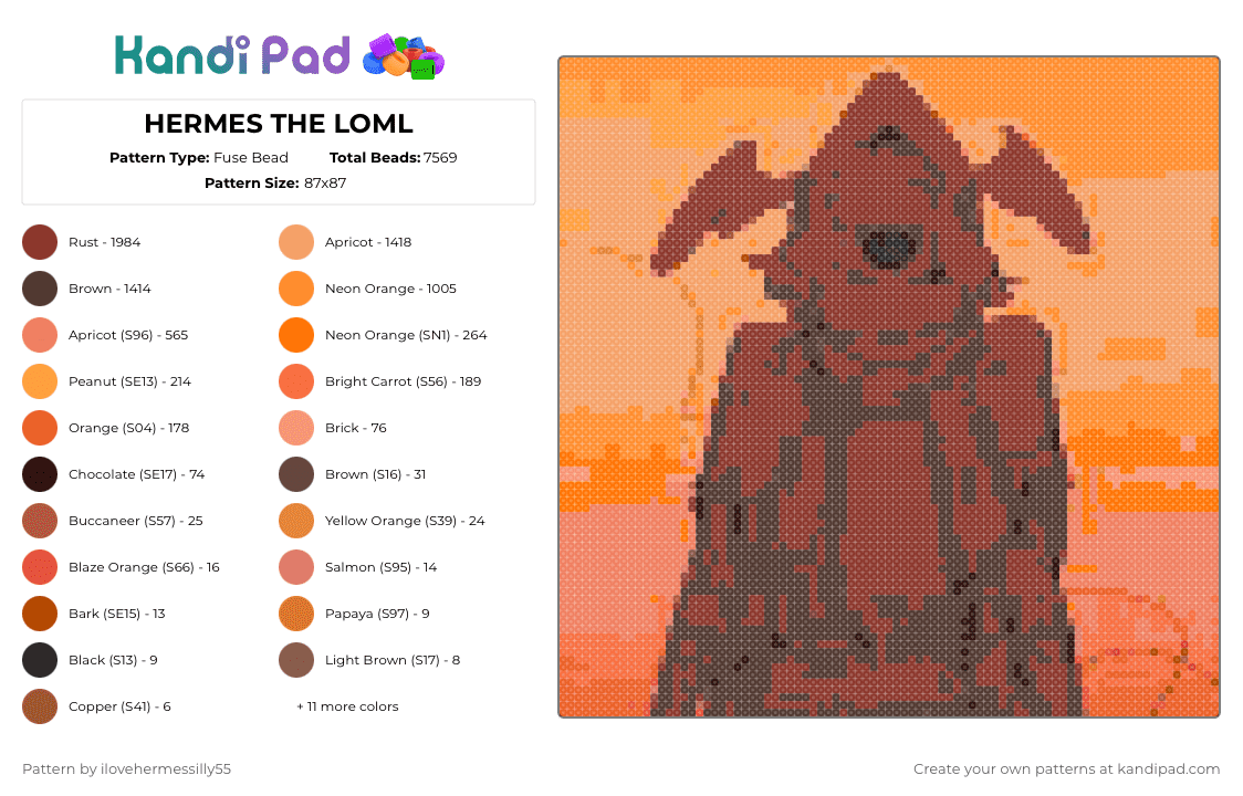 HERMES THE LOML - Fuse Bead Pattern by ilovehermessilly55 on Kandi Pad - orange,red,brown,epicthemusical,epic,hermes