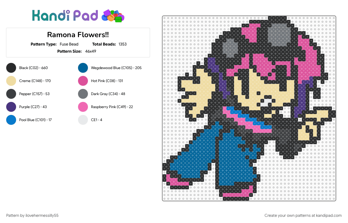 Ramona Flowers!! - Fuse Bead Pattern by ilovehermessilly55 on Kandi Pad - 