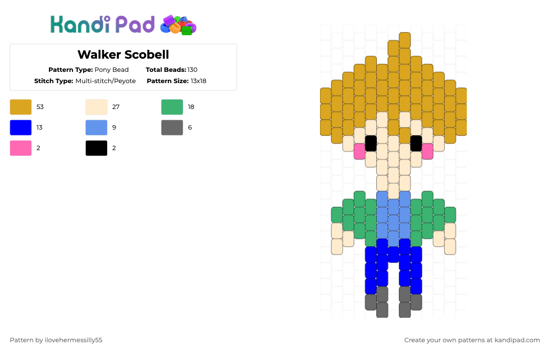 Walker Scobell - Pony Bead Pattern by ilovehermessilly55 on Kandi Pad - green,beige,orange,percyjackson,pjo,walkerscobell