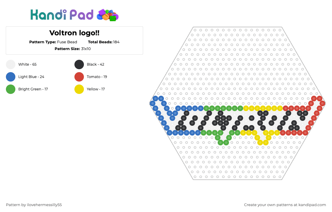 Voltron logo!! - Fuse Bead Pattern by ilovehermessilly55 on Kandi Pad - white,blue,red
