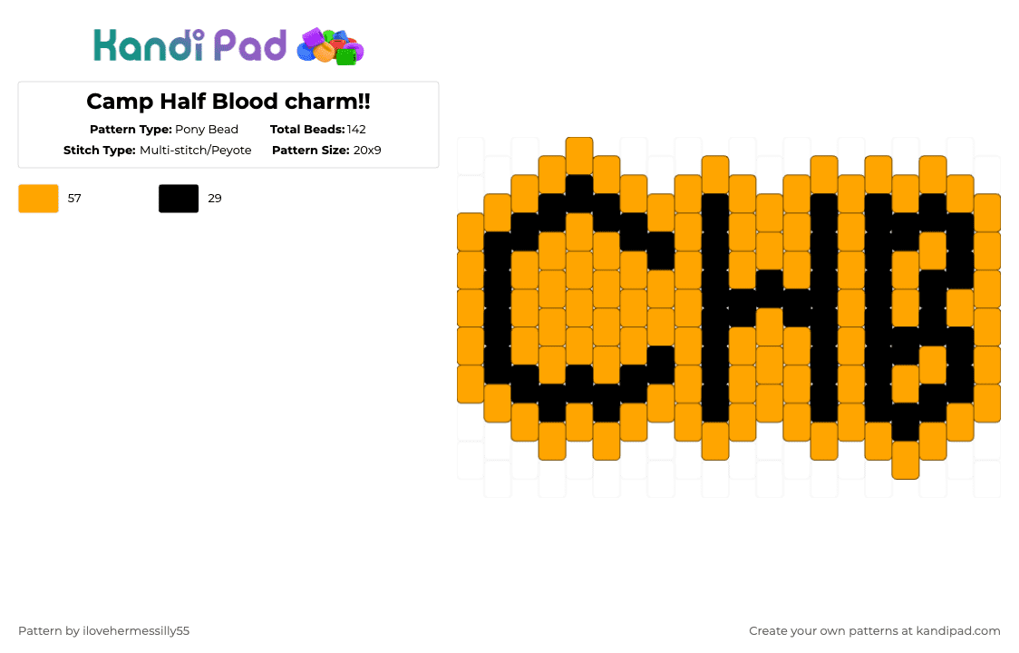 Camp Half Blood charm!! - Pony Bead Pattern by ilovehermessilly55 on Kandi Pad - orange,black,chb,percyjackson,camphalfblood,pjo