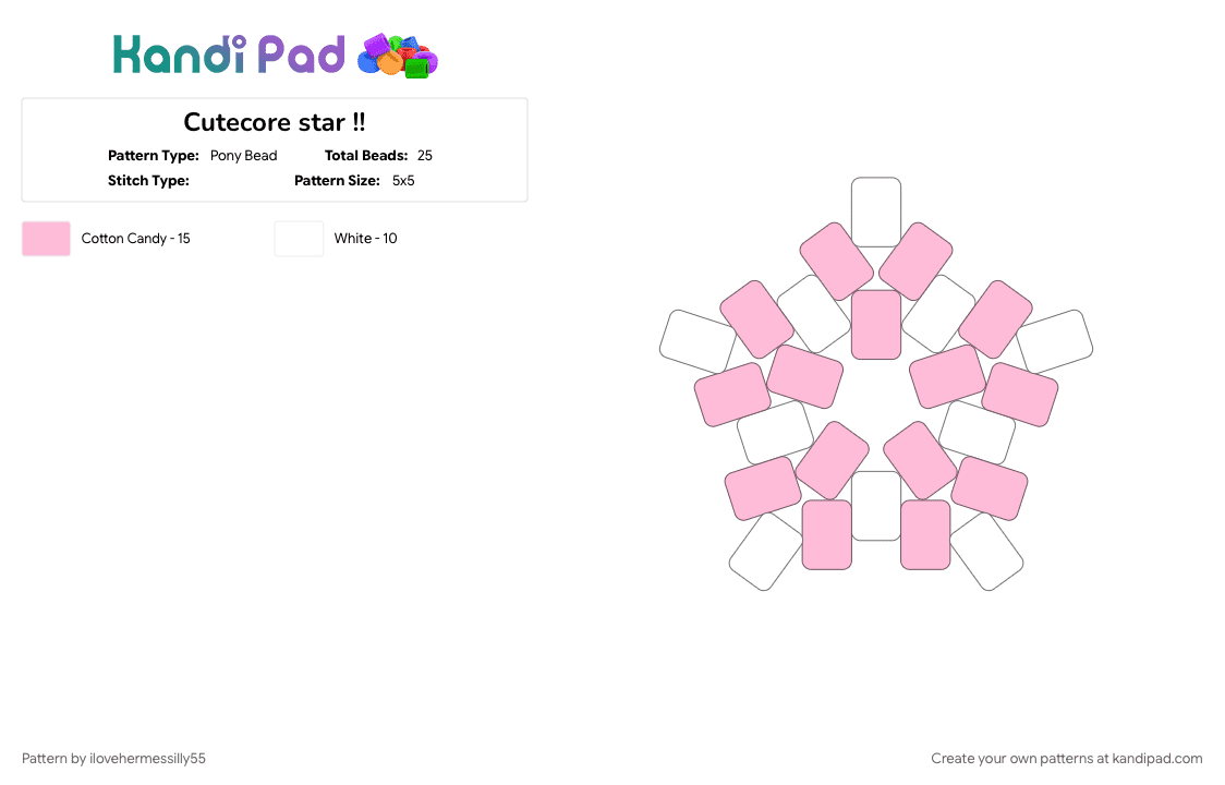 Cutecore star !! - Pony Bead Pattern by ilovehermessilly55 on Kandi Pad - cutecore, pastel pink, pink, white