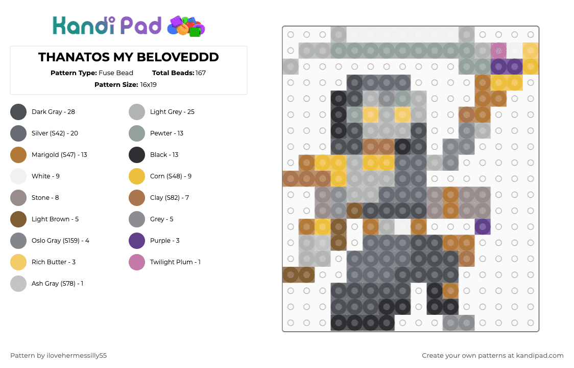 THANATOSSSS - Fuse Bead Pattern by ilovehermessilly55 on Kandi Pad - gray,tan,beige,hades,hadesthegame,thanatos