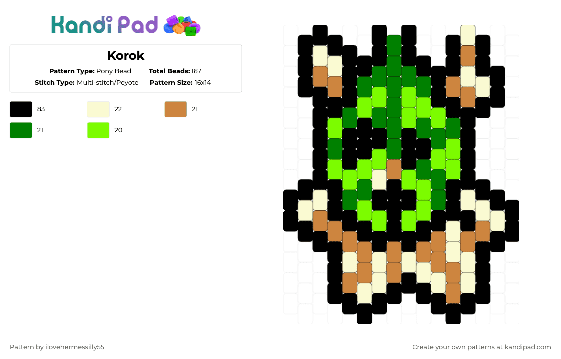 Korok - Pony Bead Pattern by ilovehermessilly55 on Kandi Pad - orange,green,tloz,zelda,korok,botw