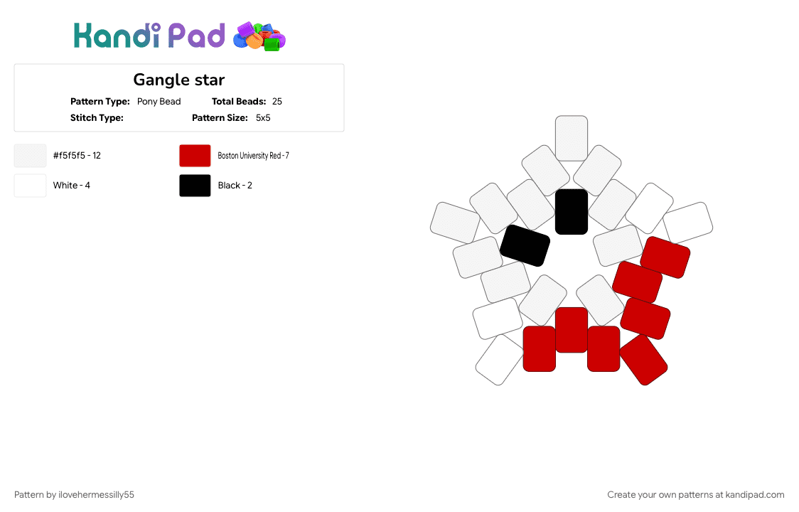 Gangle star - Pony Bead Pattern by ilovehermessilly55 on Kandi Pad - gangle, gangle tadc, red, tadc, the amazing digital circus, white