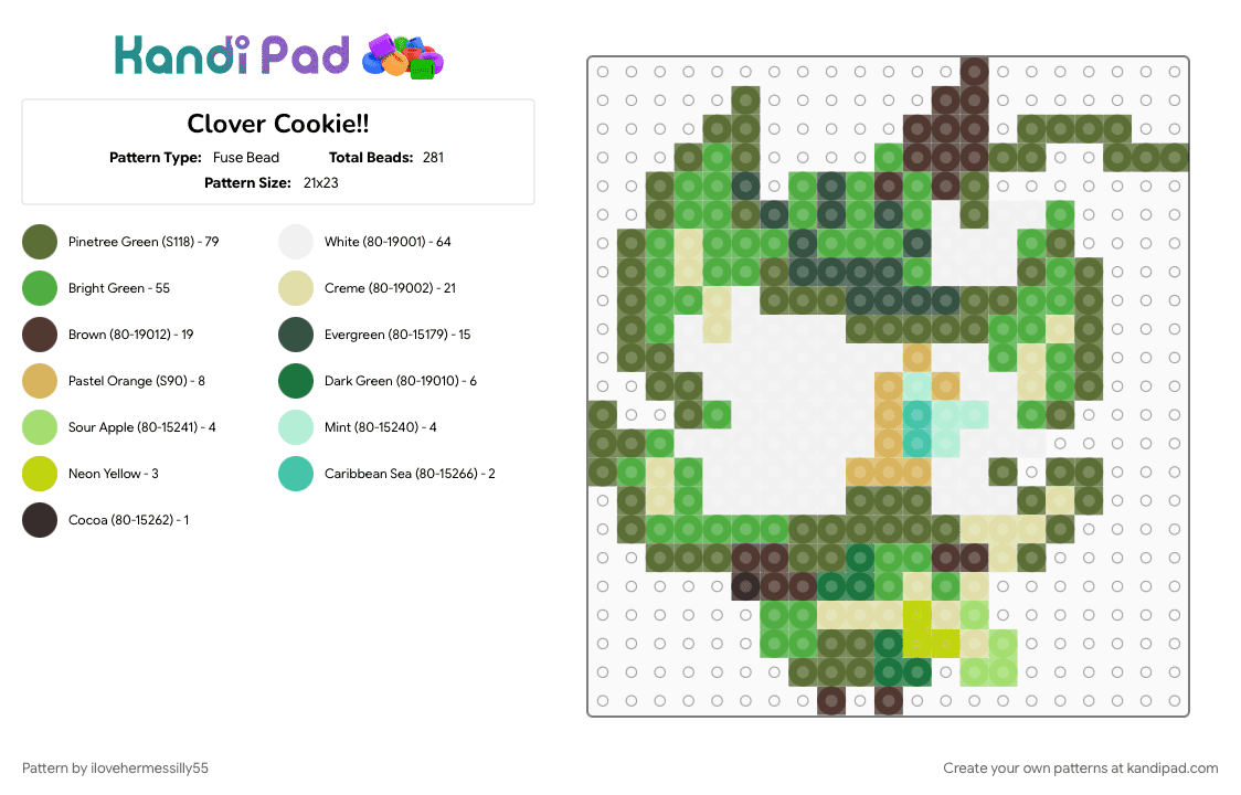 Clover Cookie!! - Fuse Bead Pattern by ilovehermessilly55 on Kandi Pad - character, clover, clover cookie, cookie run kingdom, crk, gold, green