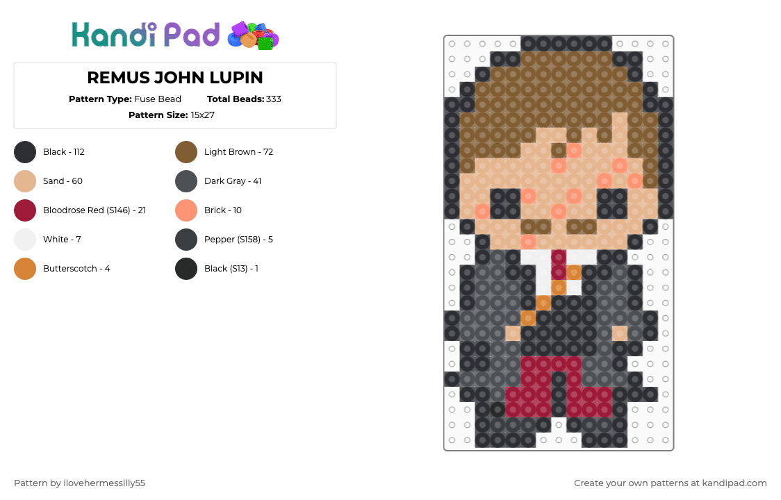 REMUS JOHN LUPIN - Fuse Bead Pattern by ilovehermessilly55 on Kandi Pad - beige,gray,tan,remuslupin,harrypotter,hp,marauders,deadgaywizardsfromthe70s