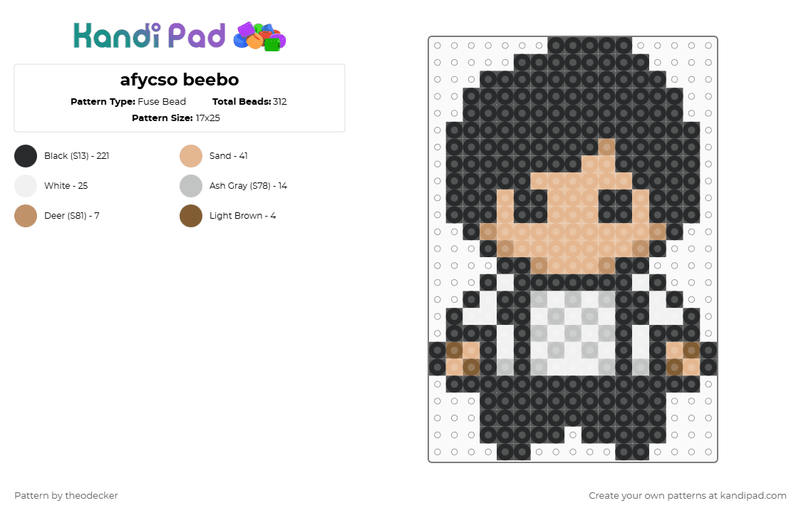 afycso beebo - Fuse Bead Pattern by theodecker on Kandi Pad - black,beige