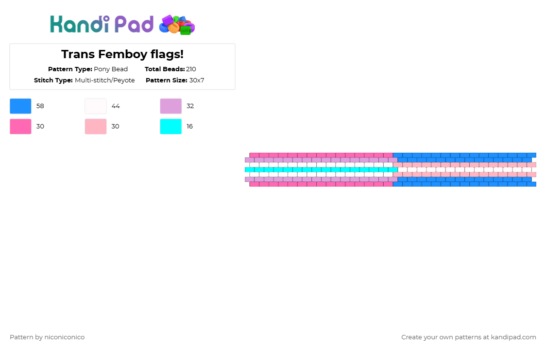 Trans Femboy flags! - Pony Bead Pattern by niconiconico on Kandi Pad - pink,light blue