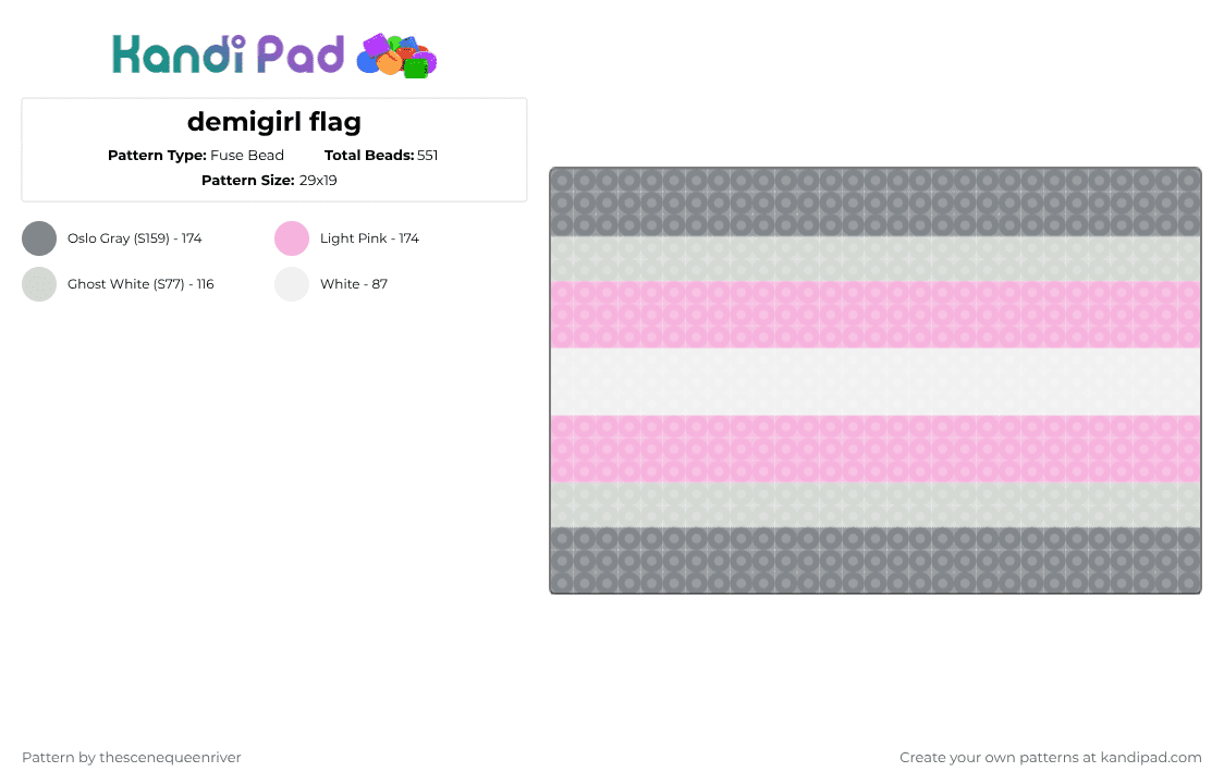 demigirl flag - Fuse Bead Pattern by thescenequeenriver on Kandi Pad - gray,pink