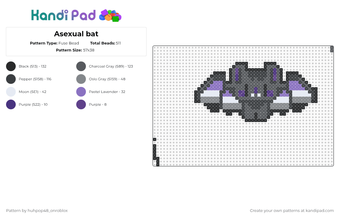 Asexual bat - Fuse Bead Pattern by huhpop48_onroblox on Kandi Pad - gray