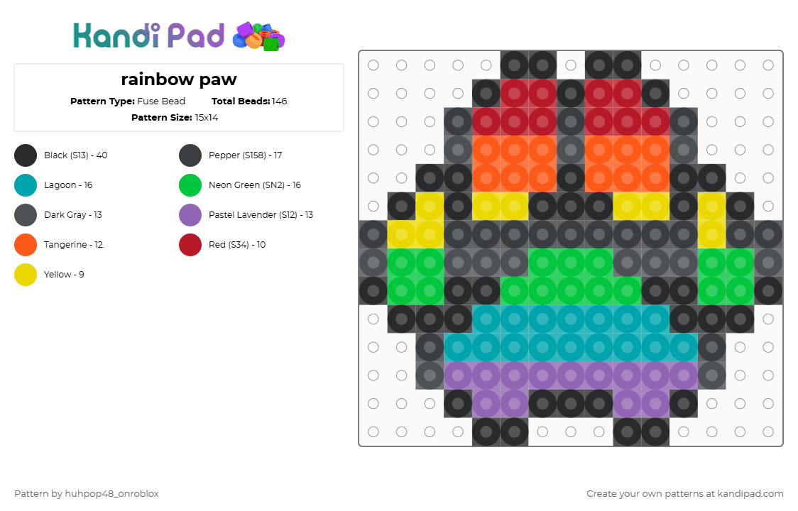 rainbow paw - Fuse Bead Pattern by huhpop48_onroblox on Kandi Pad - orange,teal,colorful