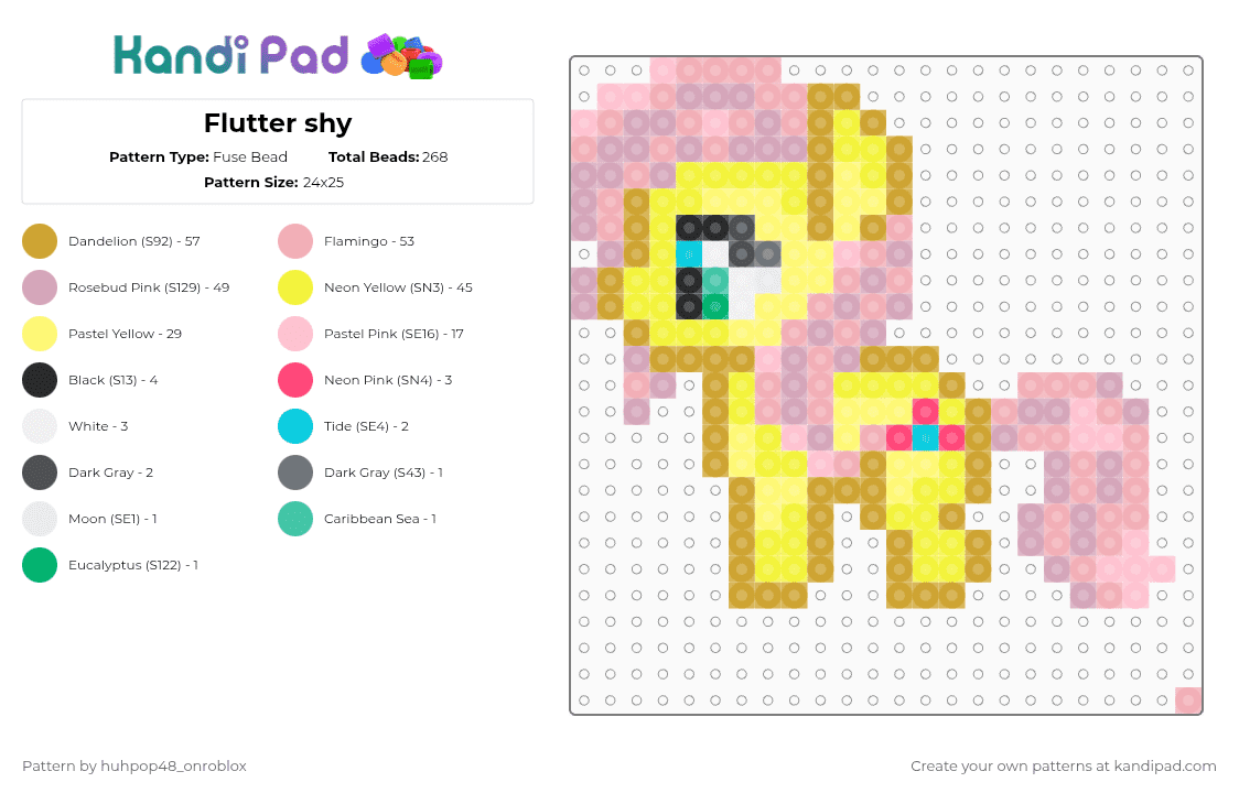 Flutter shy - Fuse Bead Pattern by huhpop48_onroblox on Kandi Pad - orange,pink,beige,yellow