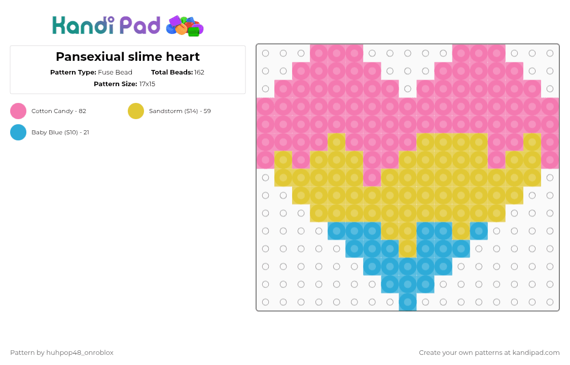 Pansexiual slime heart - Fuse Bead Pattern by huhpop48_onroblox on Kandi Pad - pink,yellow