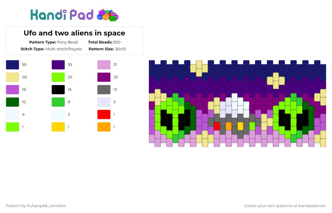 Ufo and two aliens in space - Pony Bead Pattern by huhpop48_onroblox on Kandi Pad - green,pink,purple
