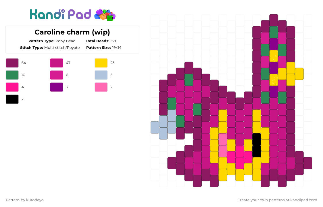 Caroline charm (wip) - Pony Bead Pattern by kurodayo on Kandi Pad - pink,stomachbook,caroline,charm
