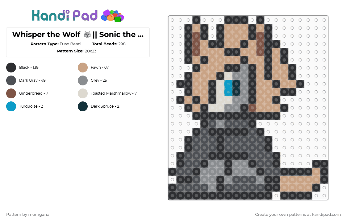 Whisper the Wolf 🐺|| Sonic the Hedgehog - Fuse Bead Pattern by momgana on Kandi Pad - beige,gray,sth,sonic,sonic the hedgehog,idw,whisper the wolf