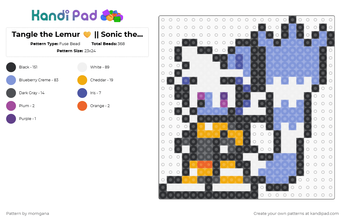 Tangle the Lemur 💛 || Sonic the Hedgehog - Fuse Bead Pattern by momgana on Kandi Pad - lemur, light blue, sonic, sonic the hedgehog, sth, tangle the lemur