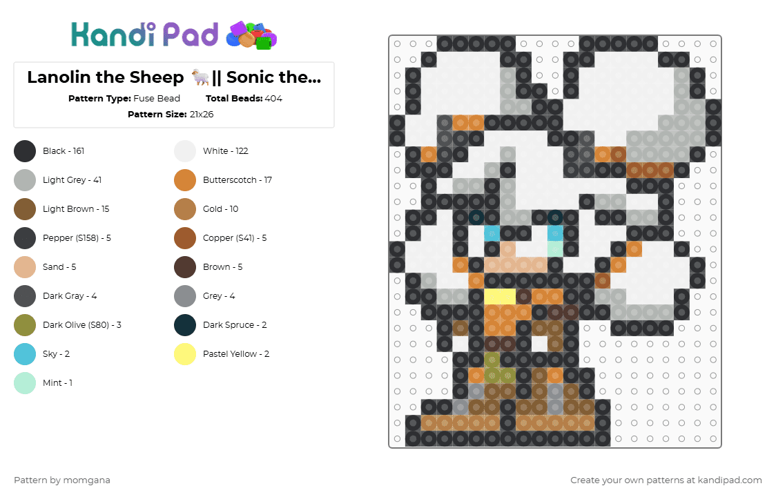 Lanolin the Sheep 🐑|| Sonic the Hedgehog - Fuse Bead Pattern by momgana on Kandi Pad - beige, black, colorful, lanolin, sheep, sonic, sonic the hedgehog, sth, tan, white
