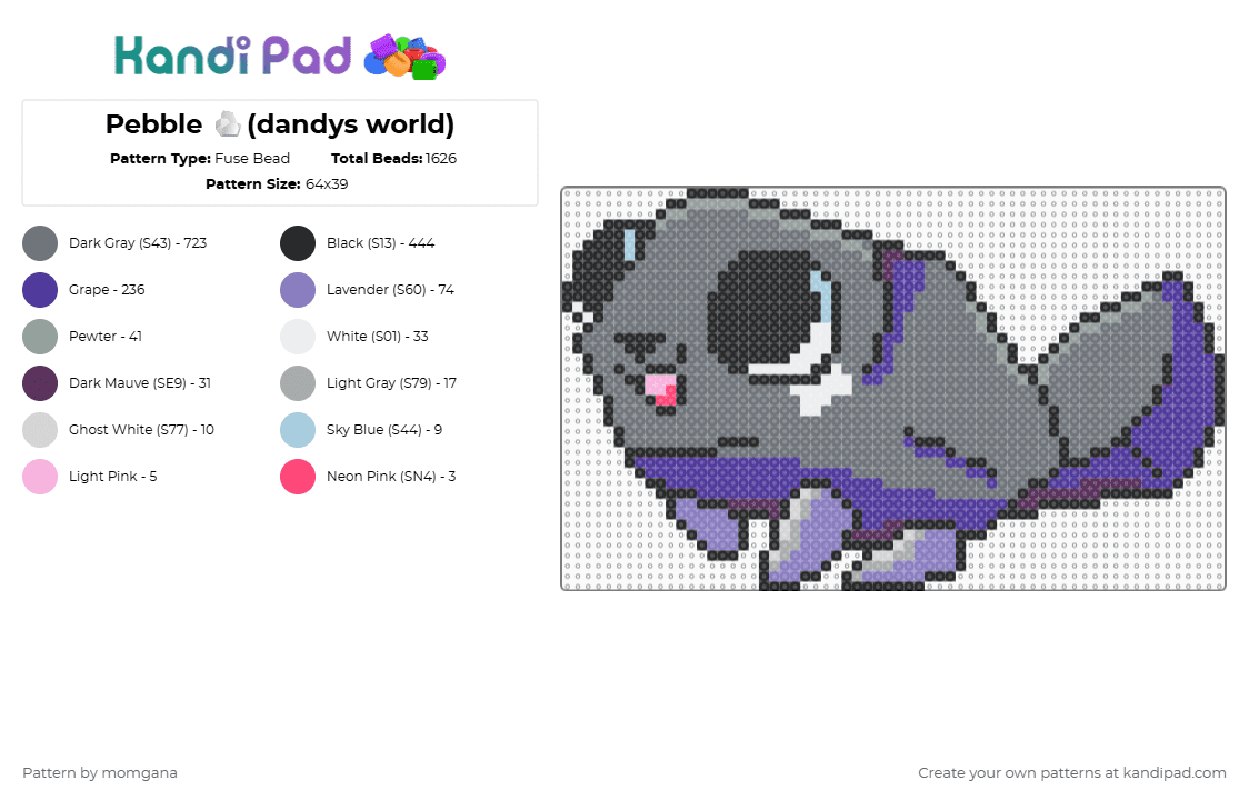 Pebble 🪨(dandys world) - Fuse Bead Pattern by momgana on Kandi Pad - gray,purple,roblox,dandys world,pebble