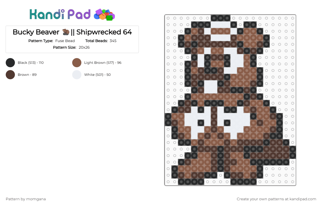 Bucky Beaver 🦫|| Shipwrecked 64 - Fuse Bead Pattern by momgana on Kandi Pad - brown, tan