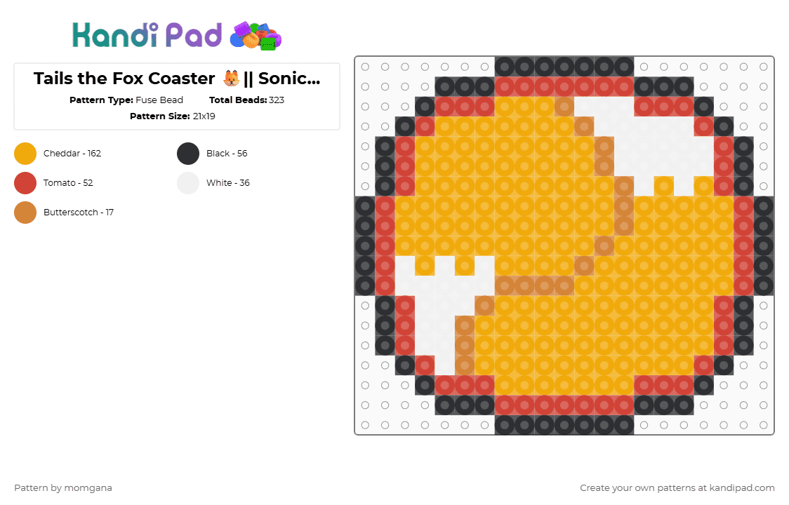 Tails the Fox Coaster 🦊|| Sonic the Hedgehog - Fuse Bead Pattern by momgana on Kandi Pad - orange,sonic the hedgehog,sth,tails the fox