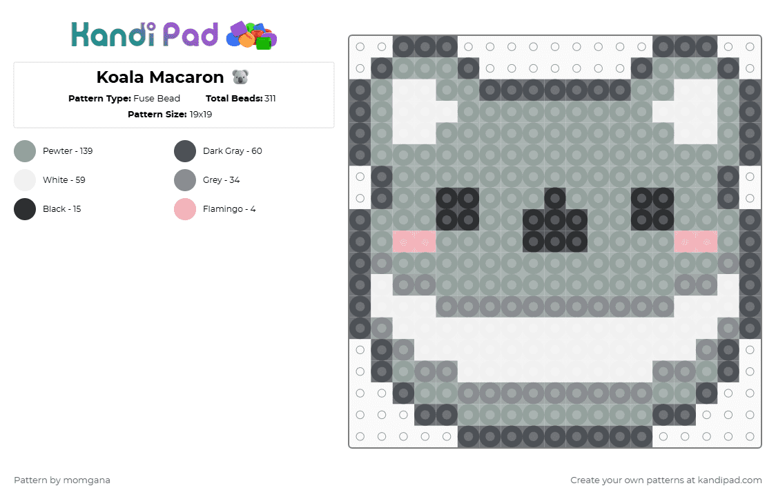 Koala Macaron 🐨 - Fuse Bead Pattern by momgana on Kandi Pad - gray