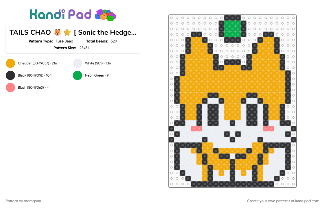 TAILS CHAO 🦊⭐ [ Sonic the Hedgehog ] - Fuse Bead Pattern by momgana on Kandi Pad - chao, orange, sega, sonic, sonic the hedgehog, sth, tails the fox, video game