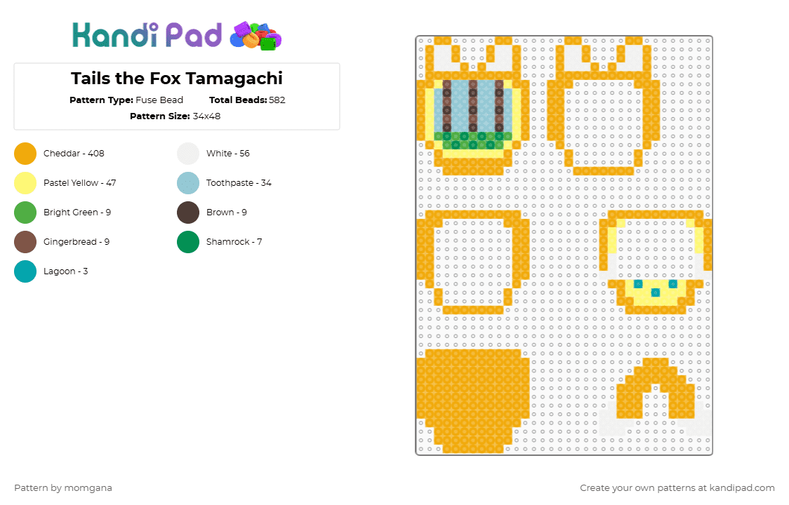 Tails the Fox Tamagachi Fuse Bead Pattern - Kandi Pad | Kandi Patterns ...
