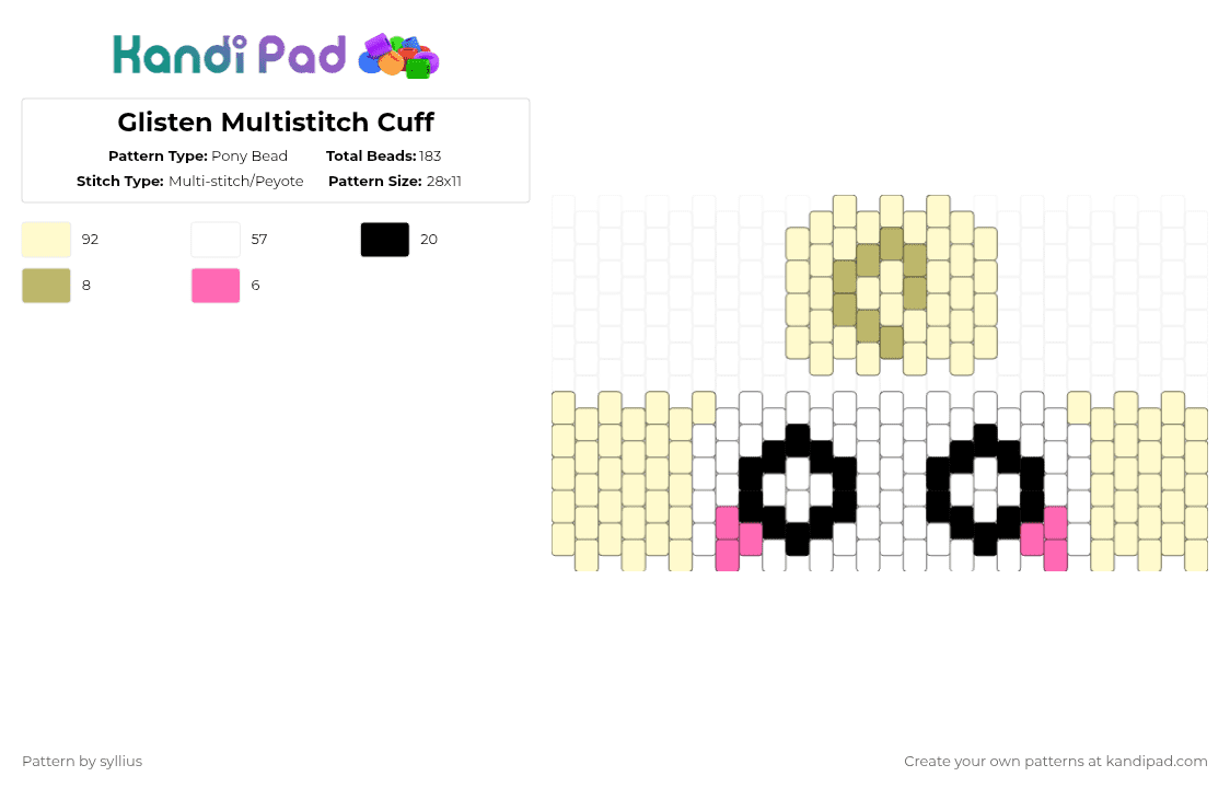 GLISTEN CUFF - Pony Bead Pattern by beyouveniquoople on Kandi Pad - yellow,dandysworld,dandys world,dw,glisten,glisten dandys world,glisten dw,multistitch