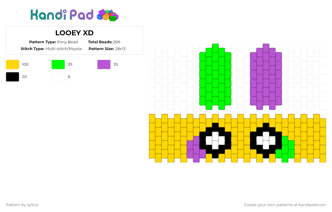 LOOEY XD - Pony Bead Pattern by beyouveniquoople on Kandi Pad - yellow,dandys world,dw,looey