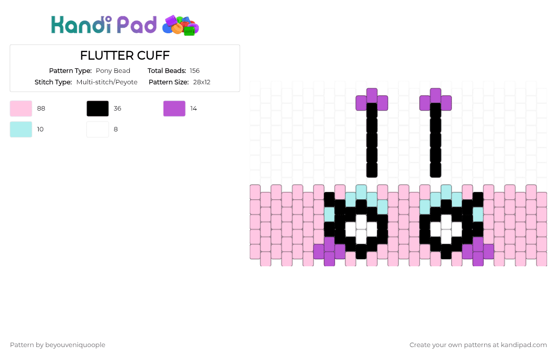 FLUTTER CUFF - Pony Bead Pattern by beyouveniquoople on Kandi Pad - pink,dandys world,dw,dandys world flutter,dw flutter,flutter dandys world,flutter dw,flutter