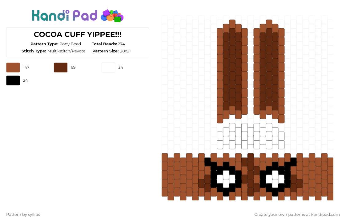 COCOA CUFF YIPPEE!!! - Pony Bead Pattern by beyouveniquoople on Kandi Pad - red,brown,dandys world,dw,dw easter event,dandys world easter event,cocoa dandys world,cocoa dw,cocoa