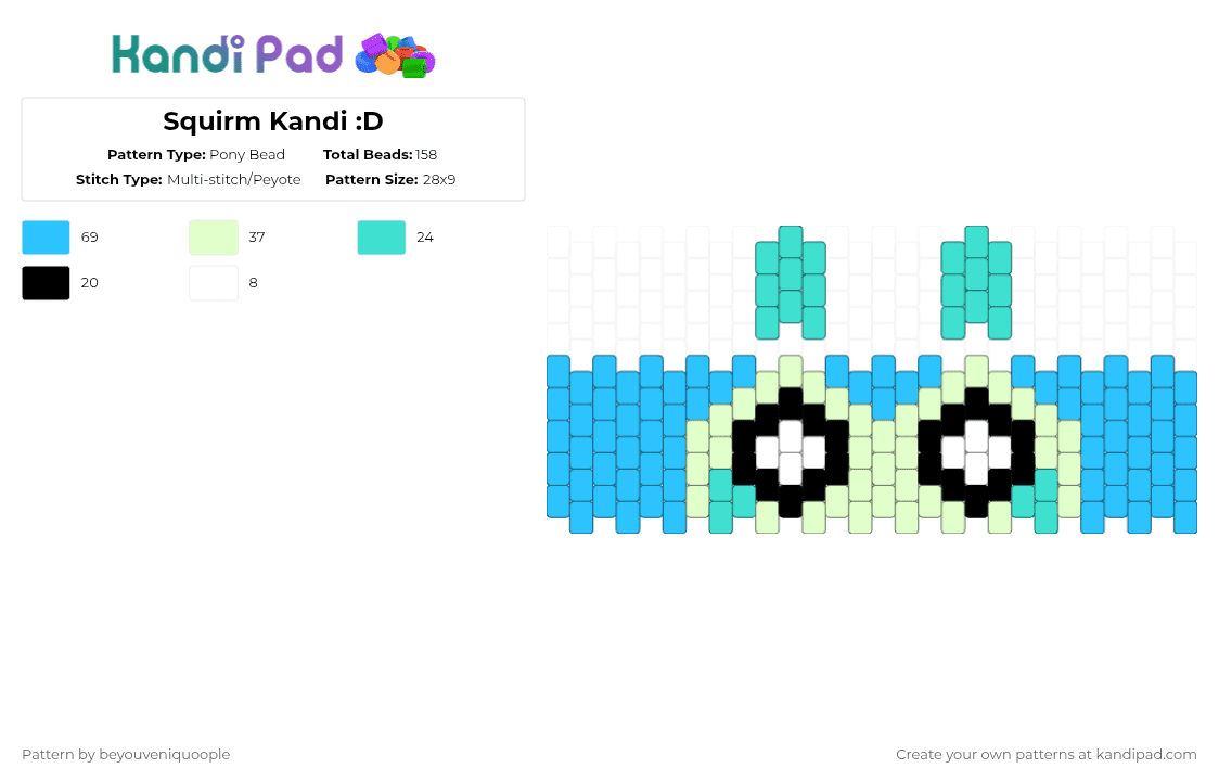 Squirm Kandi :D - Pony Bead Pattern by beyouveniquoople on Kandi Pad - light blue,yellow,dandys world,dw,squirm