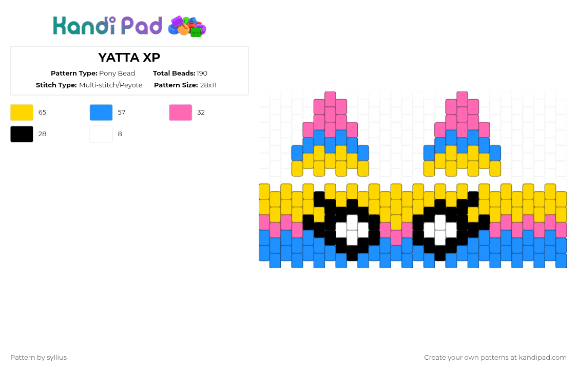 YATTA XP - Pony Bead Pattern by beyouveniquoople on Kandi Pad - light blue,yellow,dandys world,dw,yatta